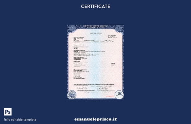 modello di certificato di morte dello stato USA South Dakota in stile verificato